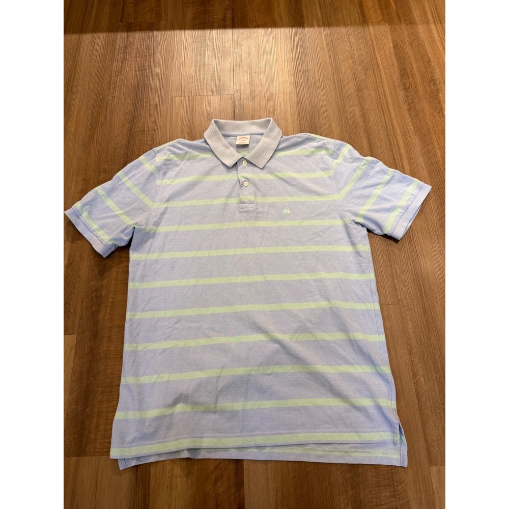 Brooks Brothers Polo Mens L Blue Green Striped 346 Pique Cotton Short Sleeve